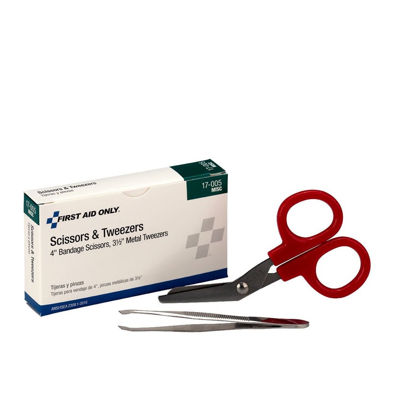First Aid Only 17-005 Bandage Scissors and Forceps Tweezers Set for First Aid and More - Image 1